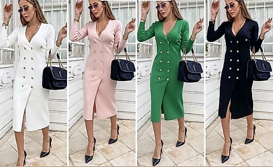 GOLD DÜĞMELİ TRİKO ELBİSE