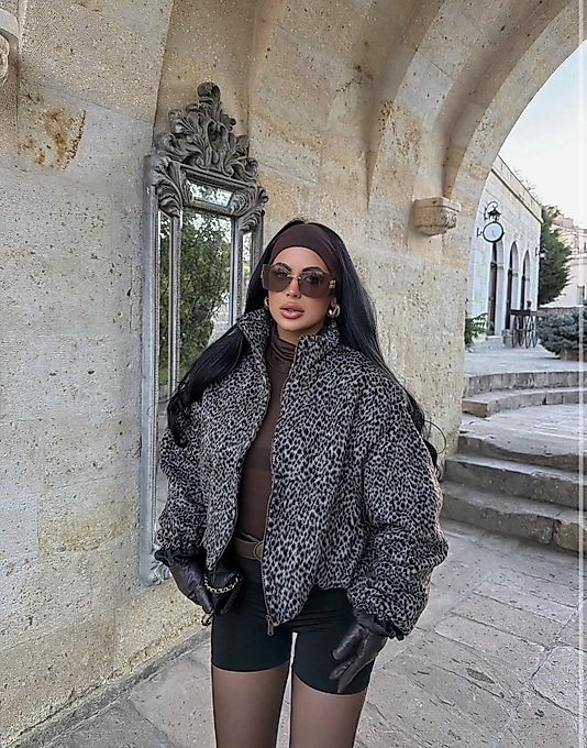 Leopar Kaşe Bomber Ceket